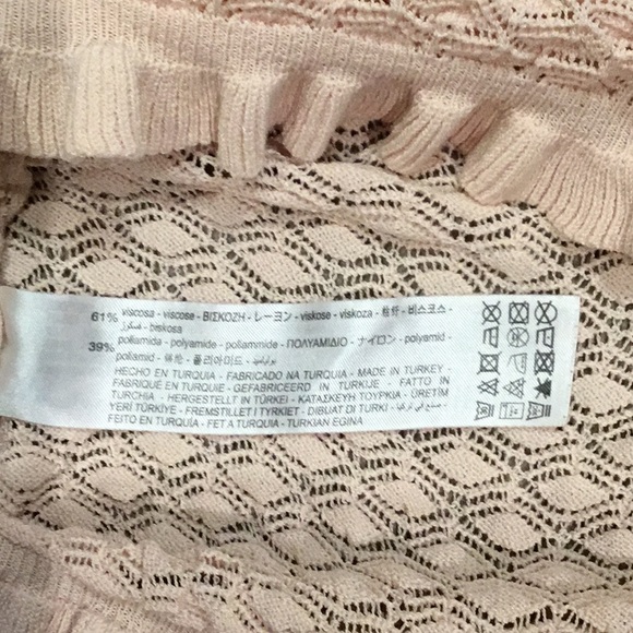 ZARA Textured Crop Ruffle Short Sleeve Sweater Top in Blush Pink sz S - EUC - Picture 10 of 11